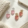 Small and niche texture transparent strawberry ear studs, gold and silver small flower zircon embellishments, three-dimensional earrings directly supplied by the manufacturer details Picture